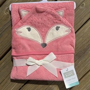 Hudson Baby Coral Miss FOX Hooded Towel, Cotton Terry, Embroidered, Girls New